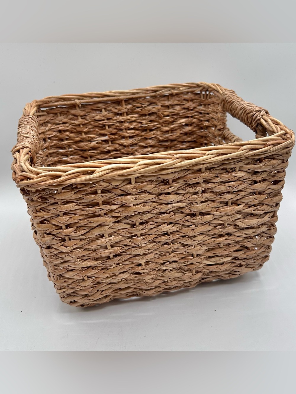 Woven Ratan Storage Basket Rectangular Farmhouse Handles Deep 11" x 8"